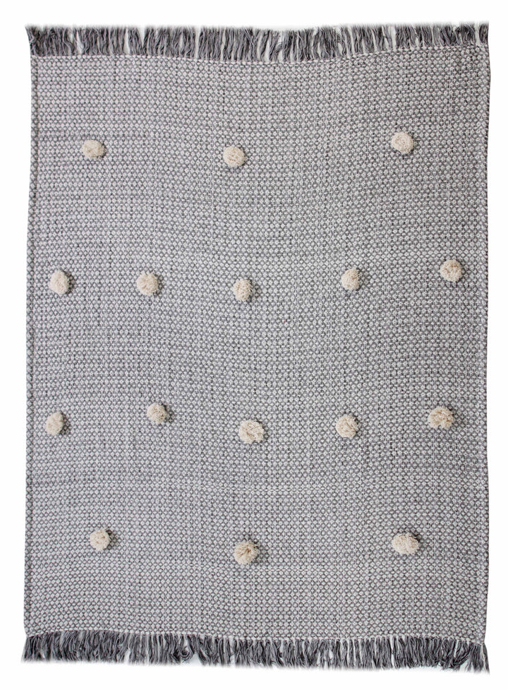 50" X 60" Gray Woven Cotton Houndstooth Throw Blanket with Pom Poms