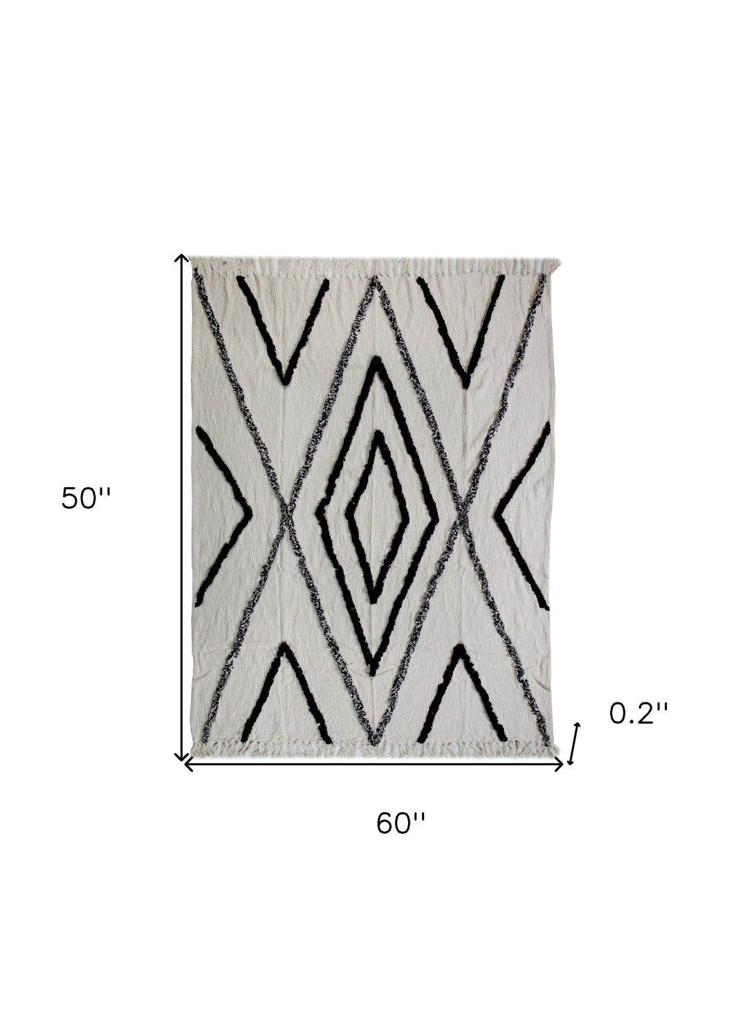 60" X 50" Cream Woven Cotton Geometric Throw Blanket with Fringe