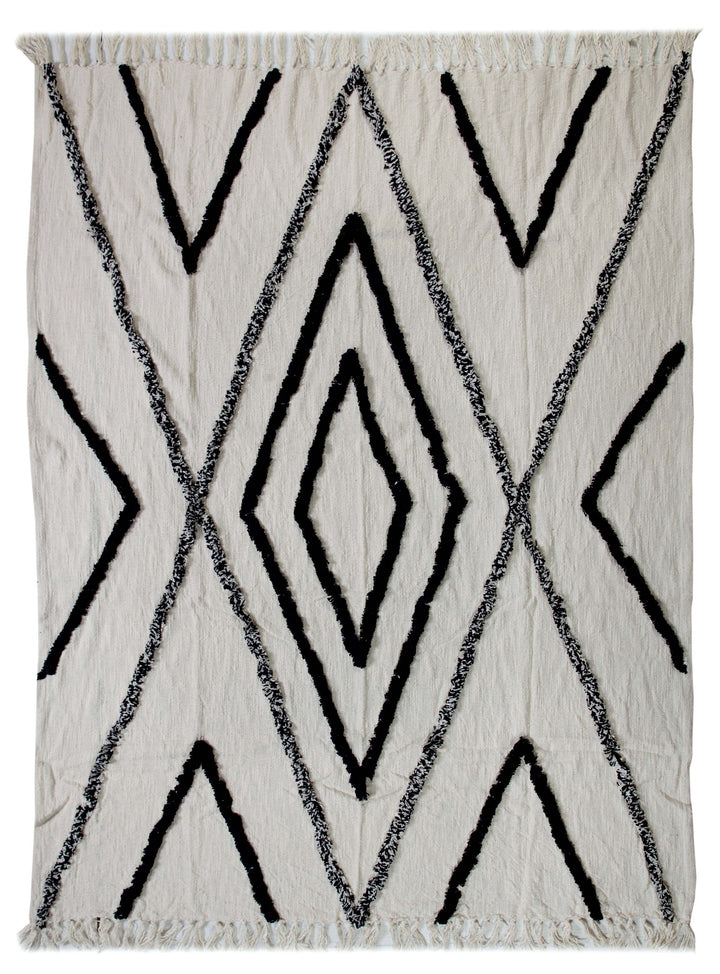 60" X 50" Cream Woven Cotton Geometric Throw Blanket with Fringe