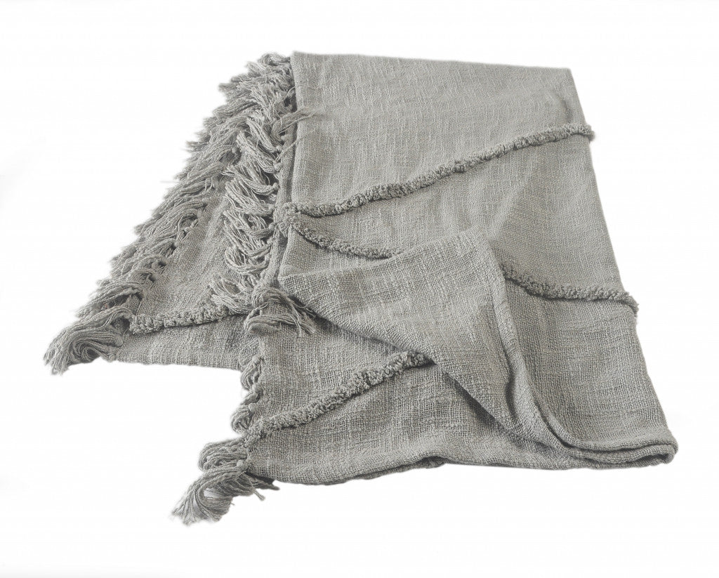 60" X 50" Cream Woven Cotton Throw Blanket with Fringe