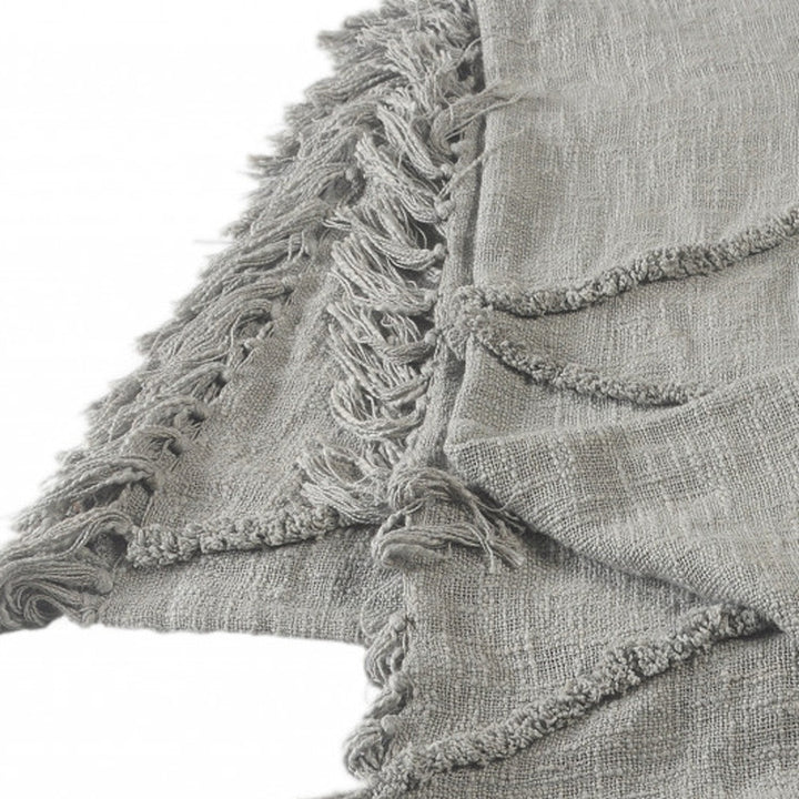 50" X 60" Gray Woven Cotton Throw Blanket with Fringe