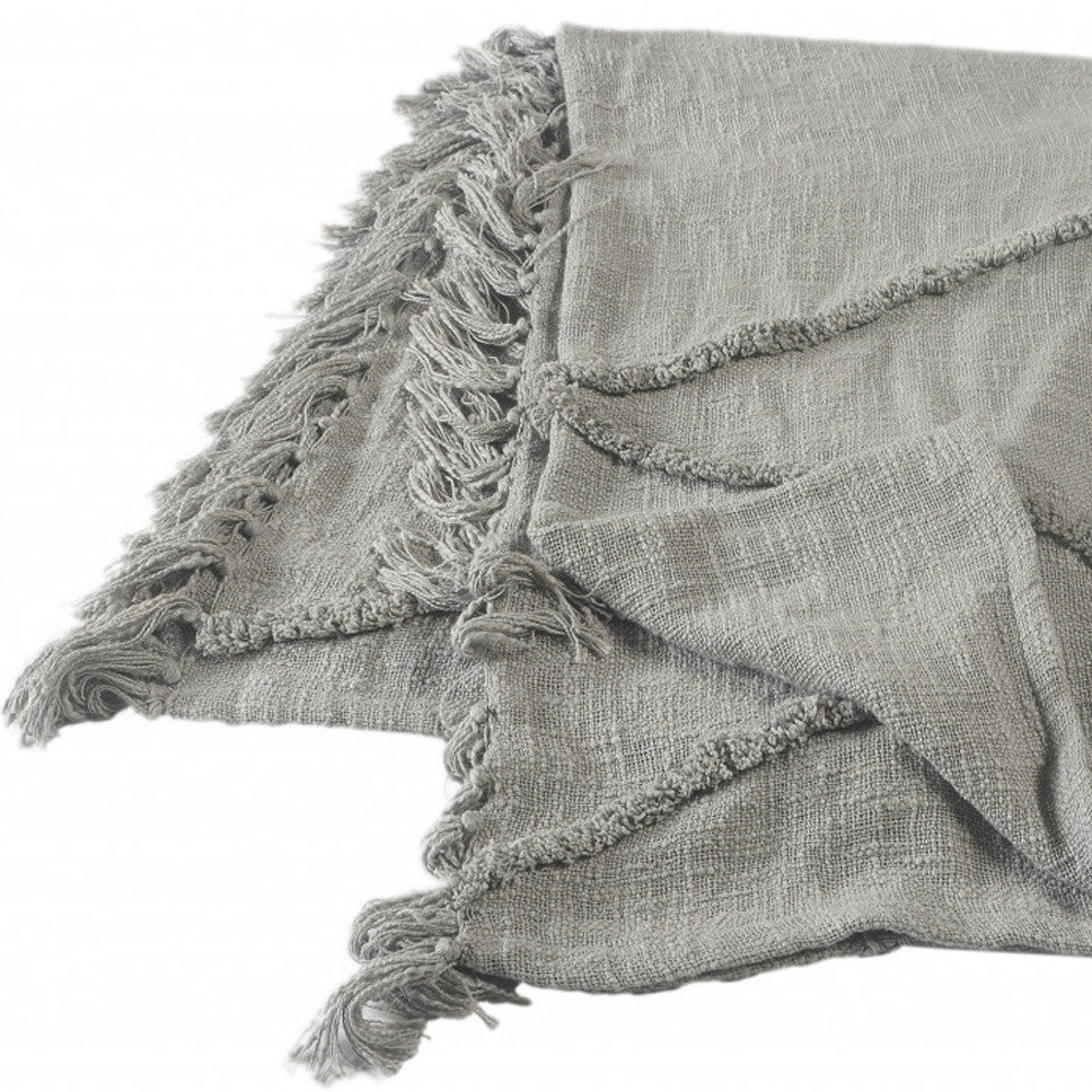 50" X 60" Gray Woven Cotton Throw Blanket with Fringe