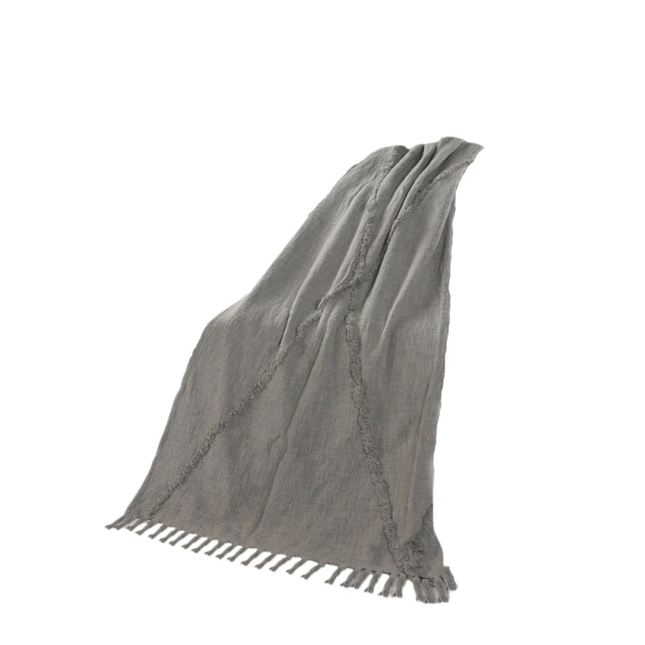 50" X 60" Gray Woven Cotton Throw Blanket with Fringe