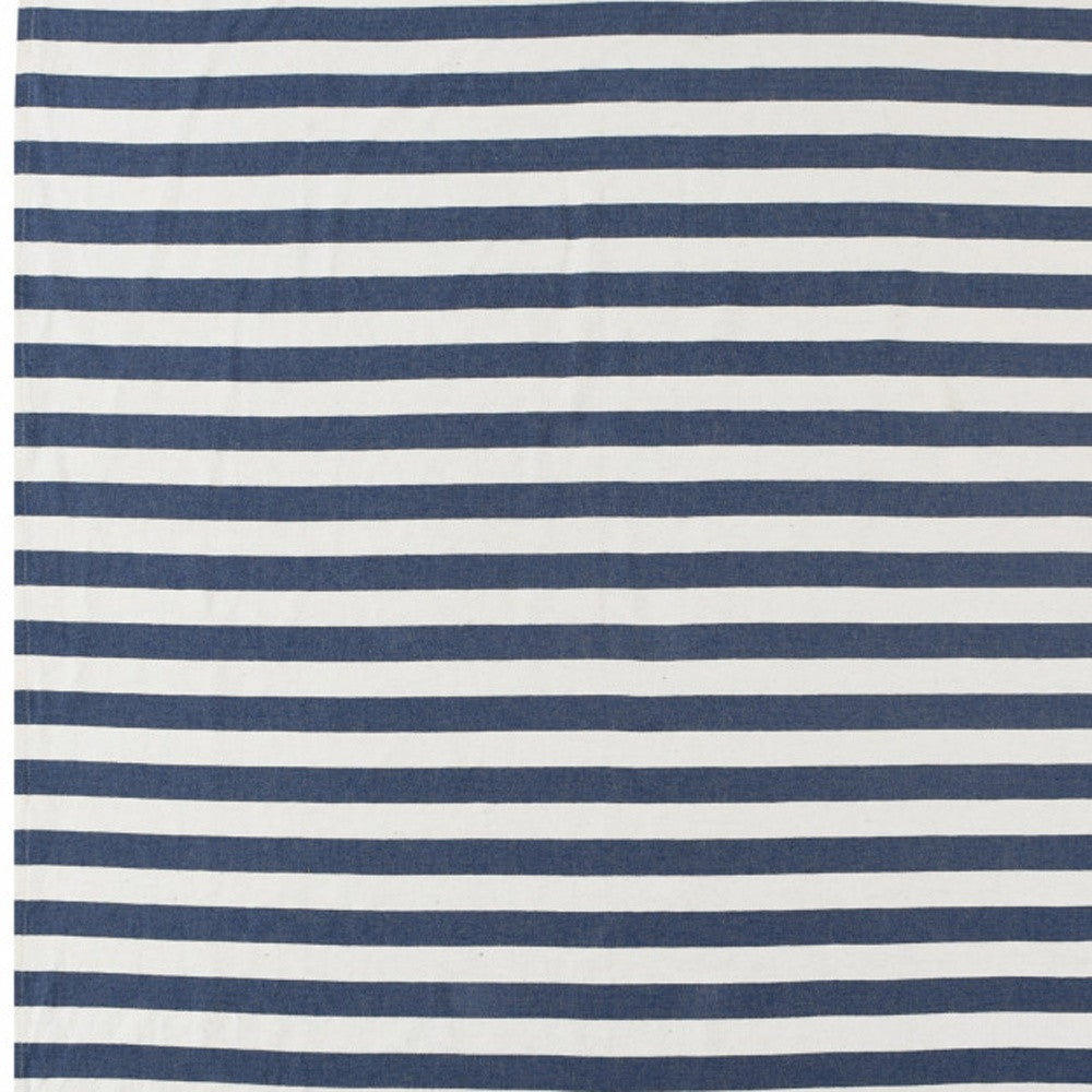 50" X 60" Blue and White Woven Cotton Striped Throw Blanket with Tassels