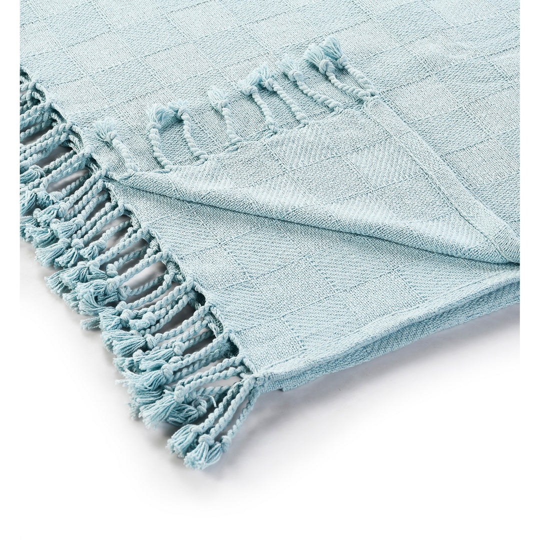 50" X 60" Blue Woven Cotton Throw Blanket with Fringe