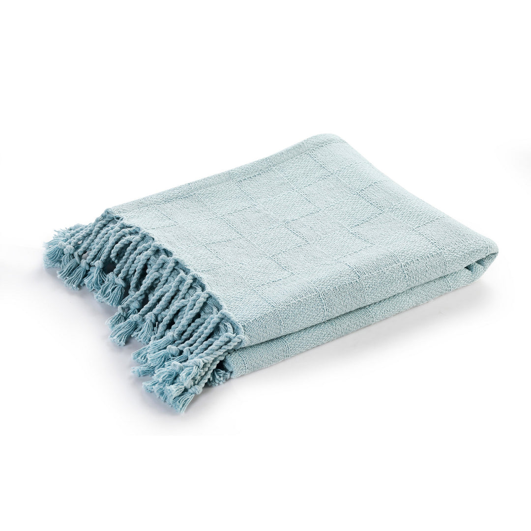 50" X 60" Blue Woven Cotton Throw Blanket with Fringe