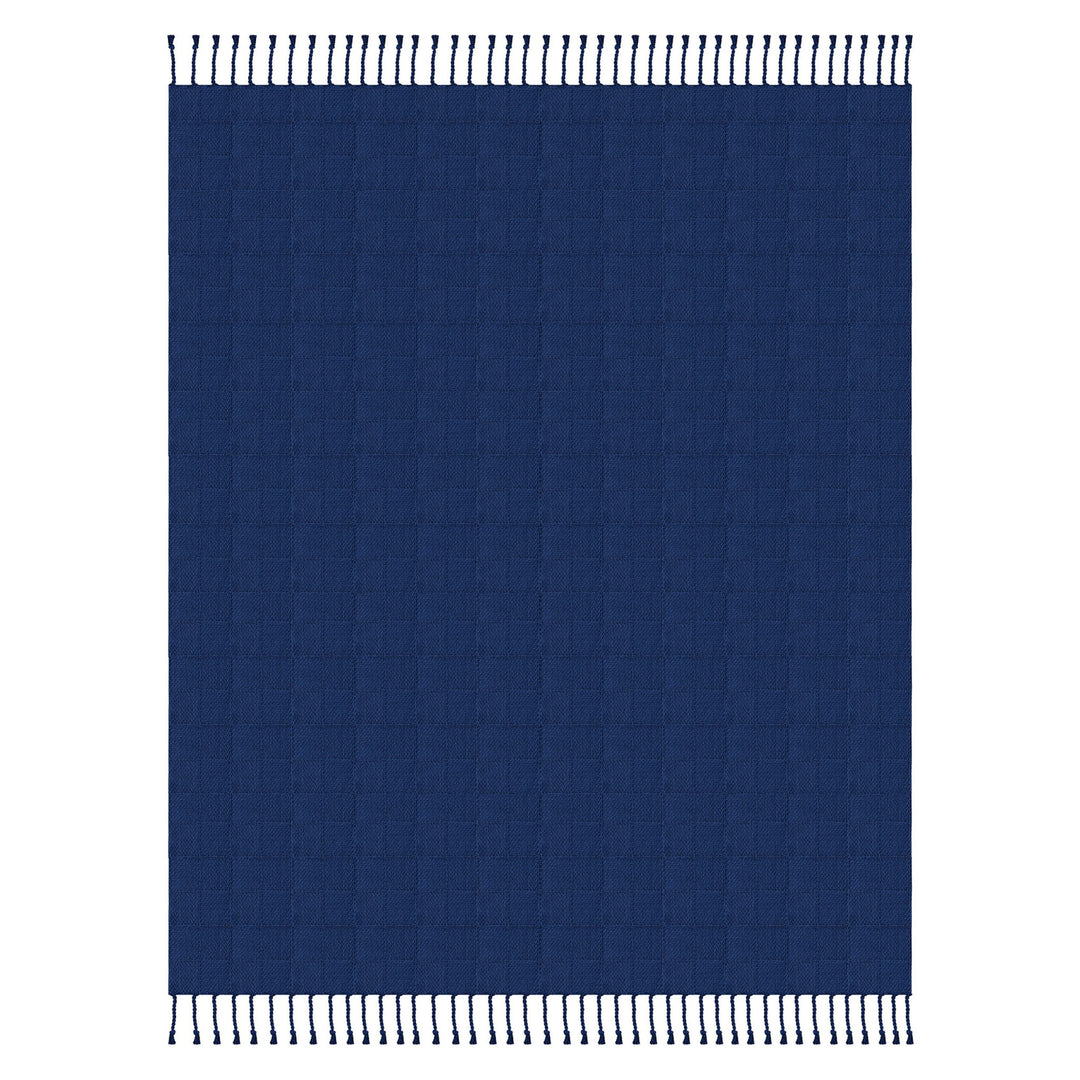 50" X 60" Blue Woven Cotton Throw Blanket with Fringe