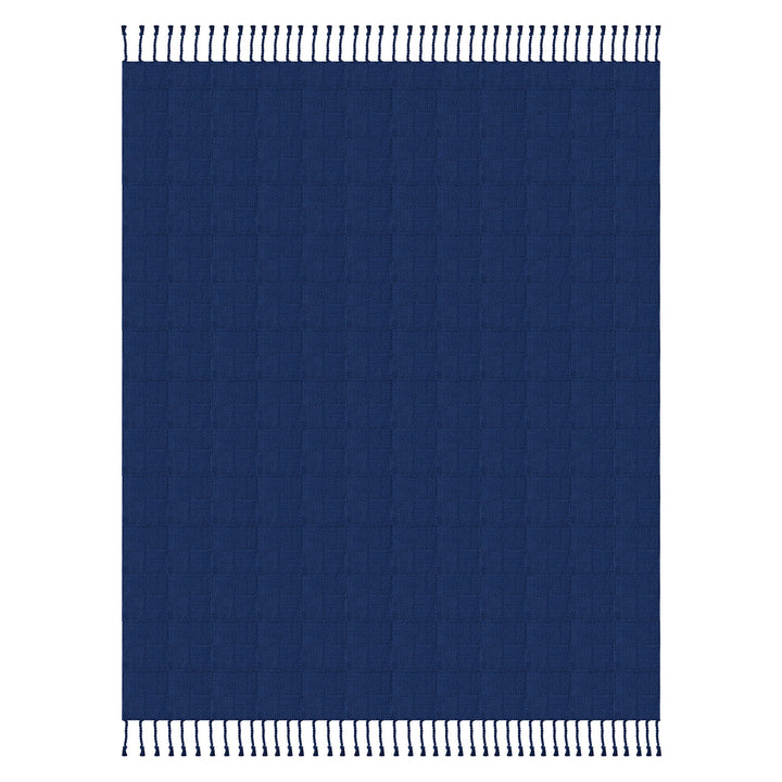 50" X 60" Blue Woven Cotton Throw Blanket with Fringe