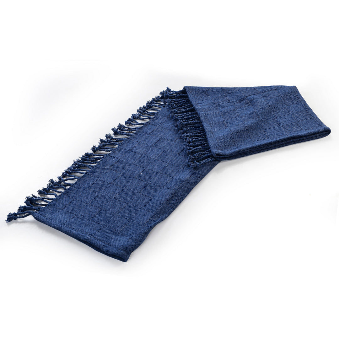 50" X 60" Blue Woven Cotton Throw Blanket with Fringe