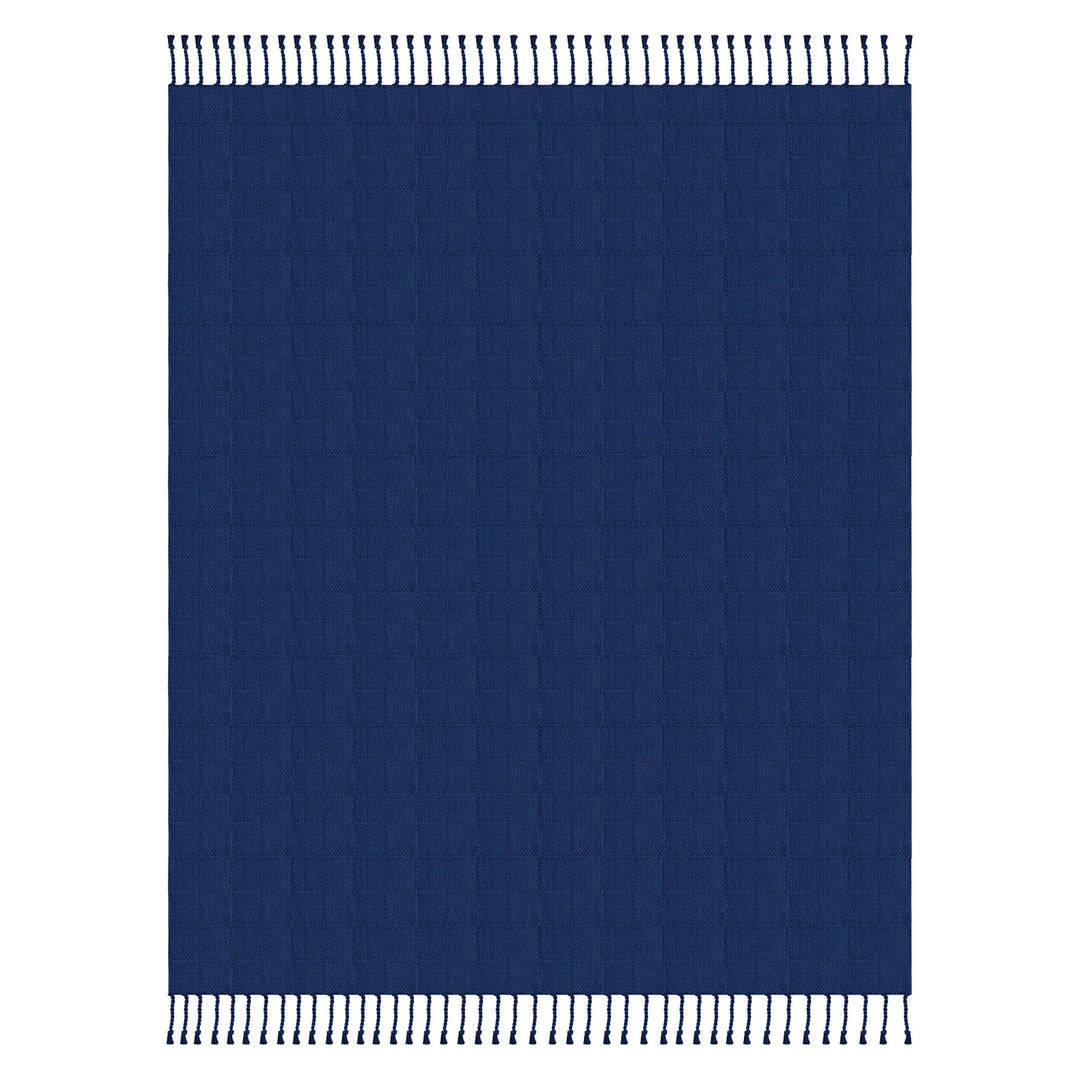 50" X 60" Blue Woven Cotton Throw Blanket with Fringe