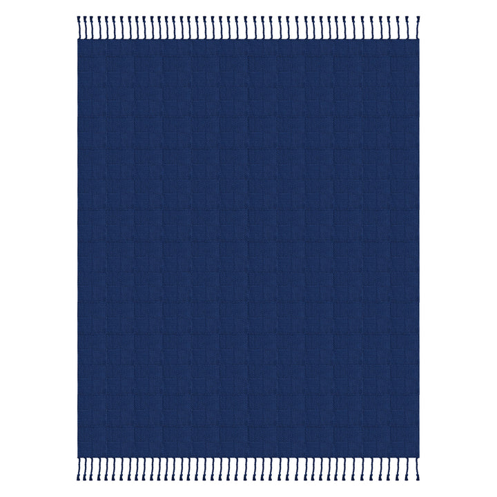 50" X 60" Blue Woven Cotton Throw Blanket with Fringe