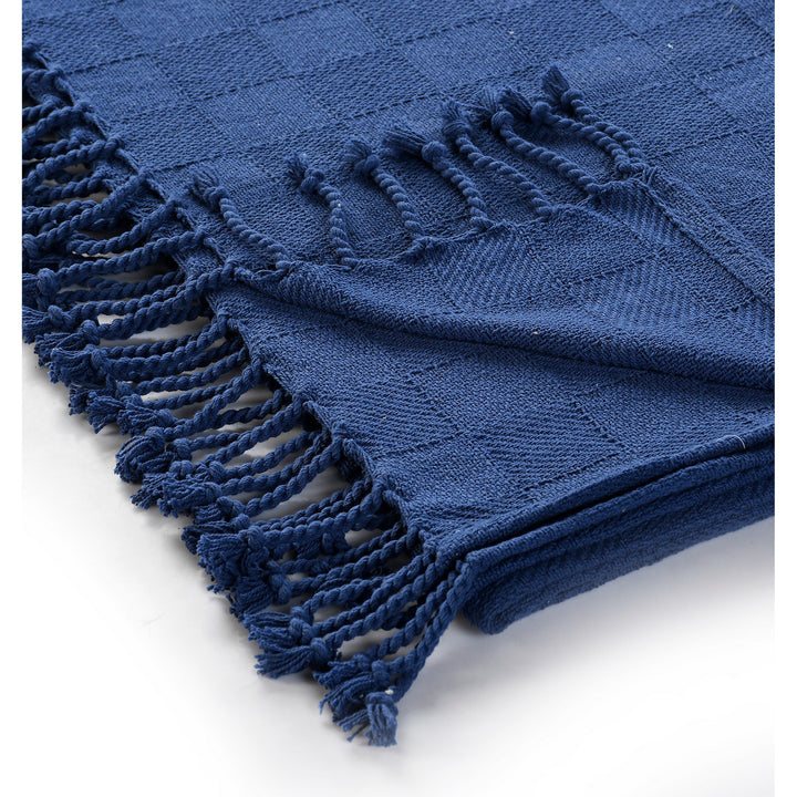 50" X 60" Blue Woven Cotton Throw Blanket with Fringe