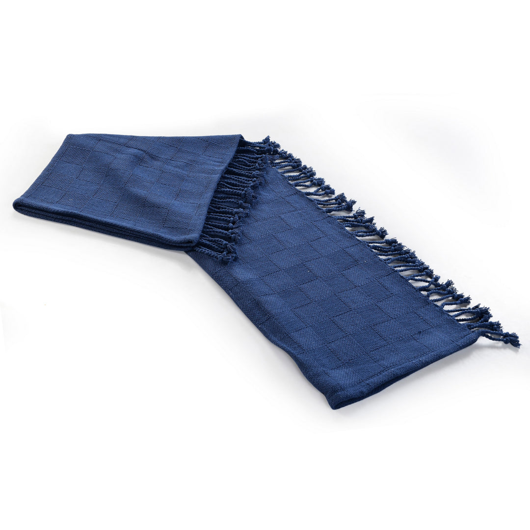 50" X 60" Blue Woven Cotton Throw Blanket with Fringe