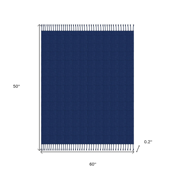 50" X 60" Blue Woven Cotton Throw Blanket with Fringe