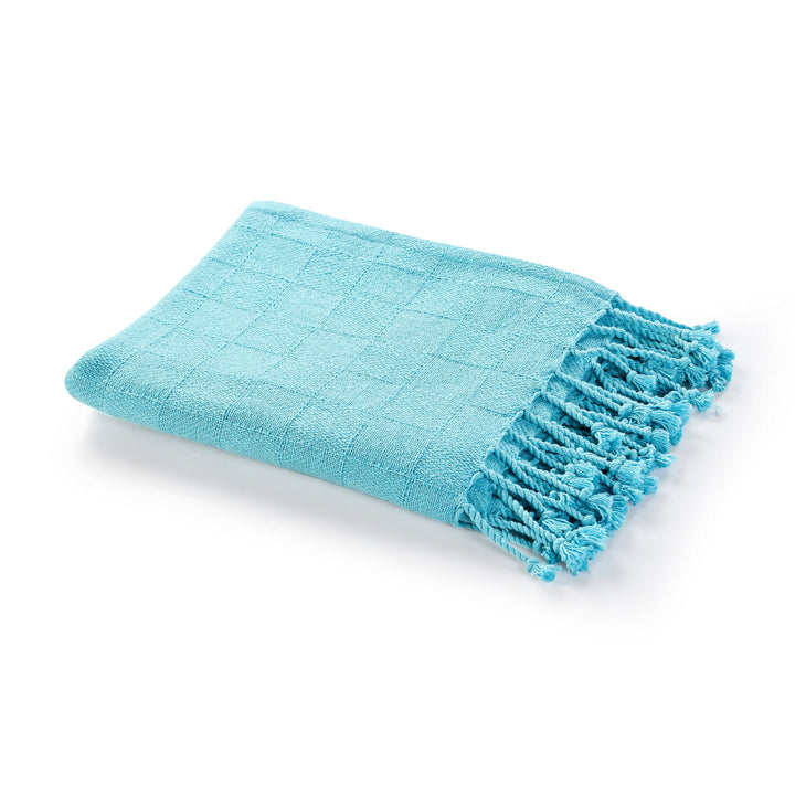 50" X 60" Blue Woven Cotton Throw Blanket with Fringe