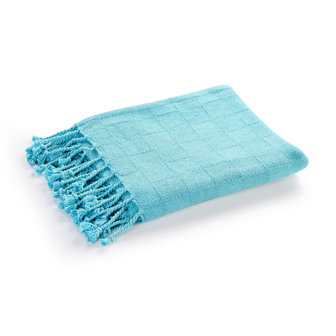 50" X 60" Blue Woven Cotton Throw Blanket with Fringe