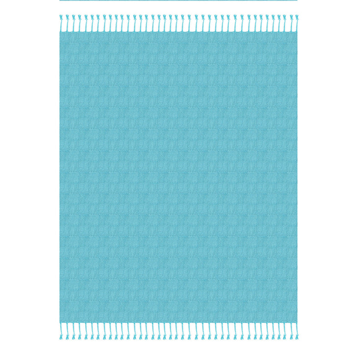 50" X 60" Blue Woven Cotton Throw Blanket with Fringe