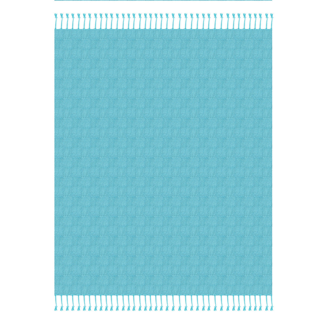 50" X 60" Blue Woven Cotton Throw Blanket with Fringe