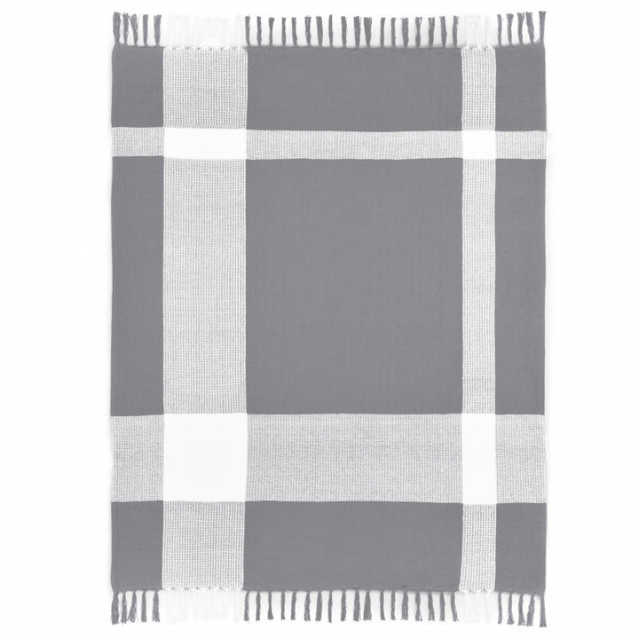 50" X 60" Green Woven Cotton Checkered Throw Blanket with Fringe