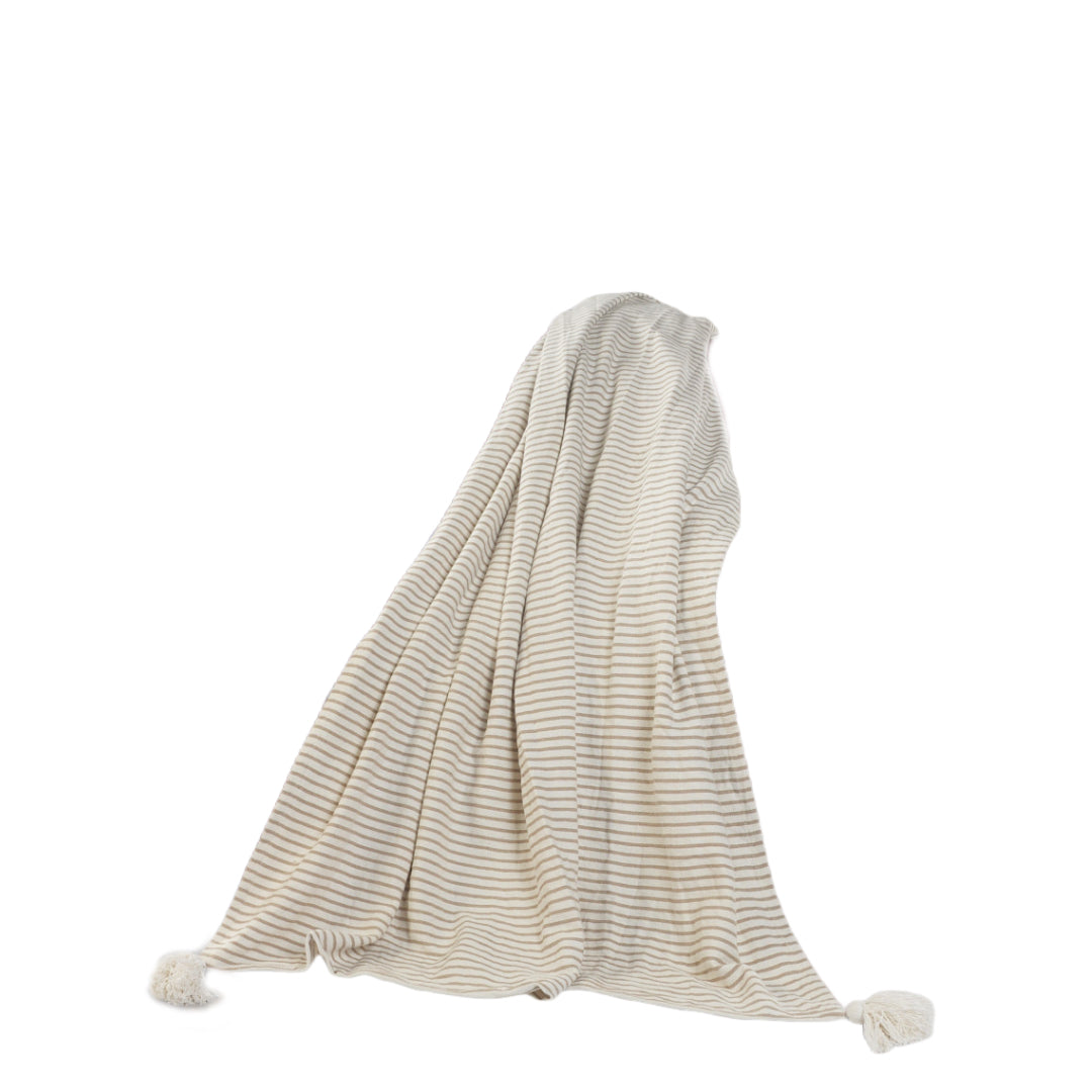 50" X 60" Brown and White Woven Cotton Striped Throw Blanket with Tassels