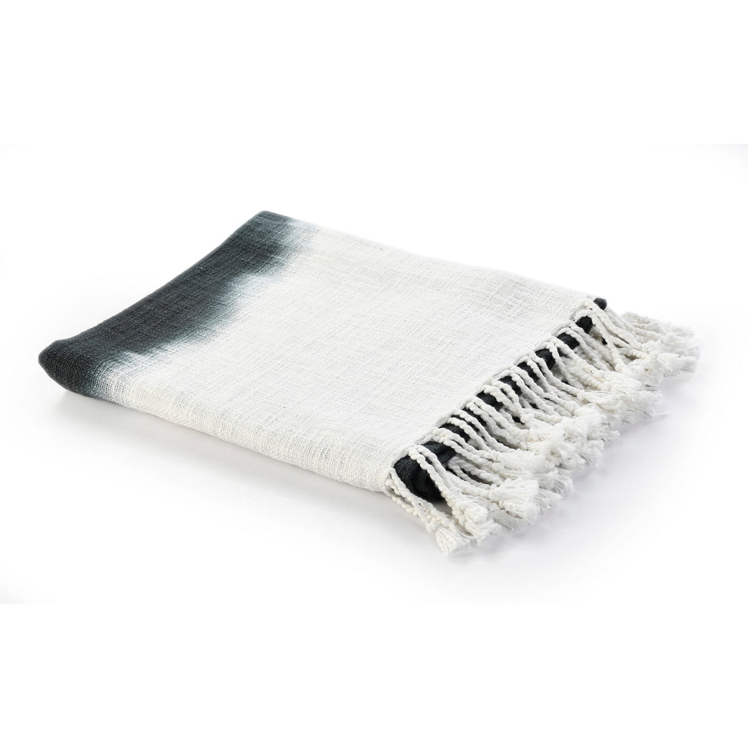 50" X 60" Black and White Woven Cotton Ombre Throw Blanket with Fringe