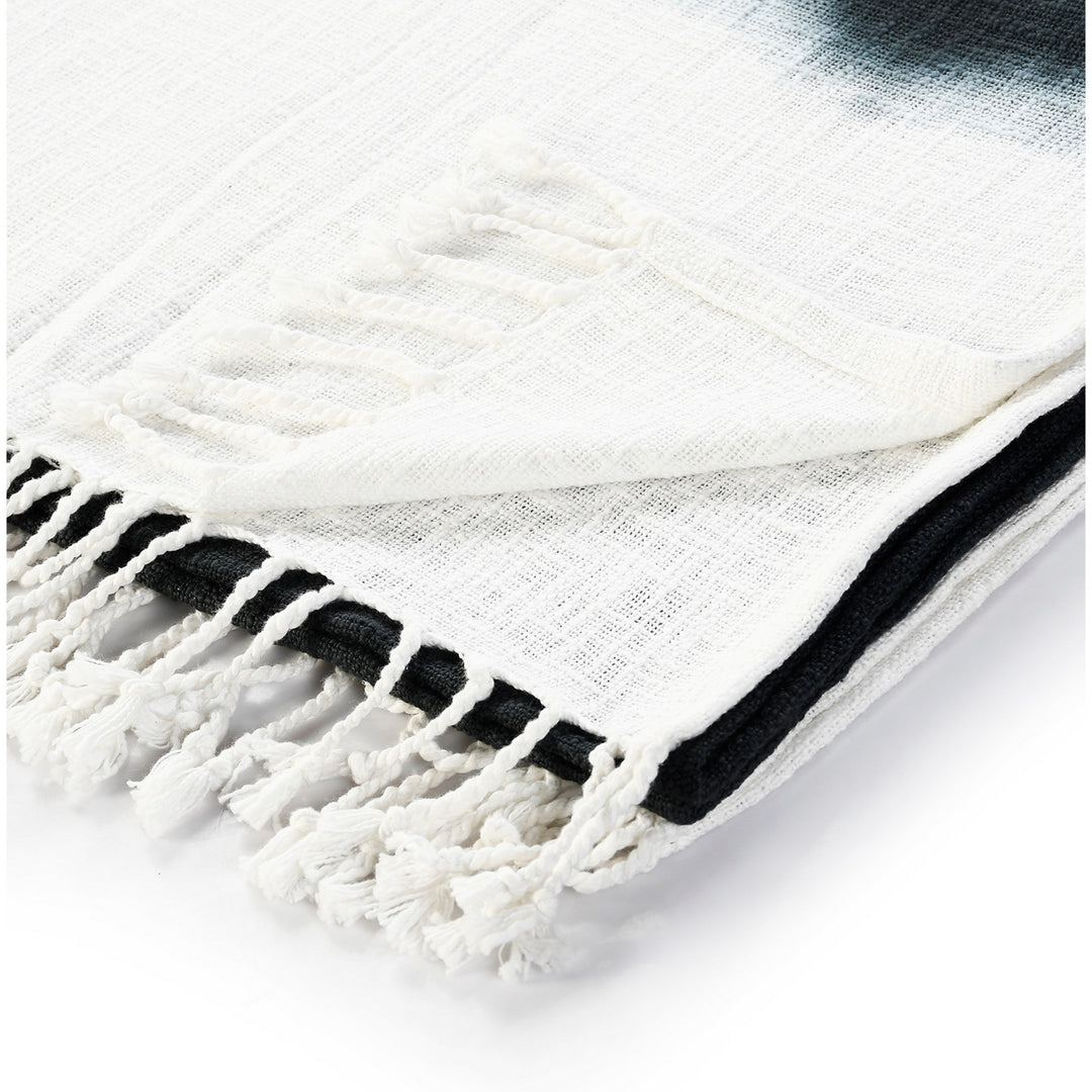 50" X 60" Black and White Woven Cotton Ombre Throw Blanket with Fringe