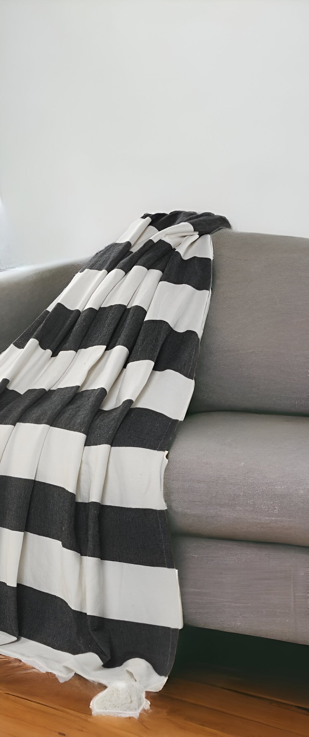 50" X 60" Gray and White Woven Cotton Striped Throw Blanket with Tassels