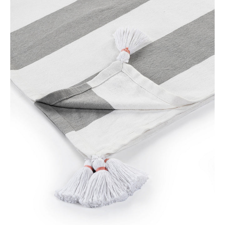 50" X 60" Gray and White Woven Cotton Striped Throw Blanket with Tassels