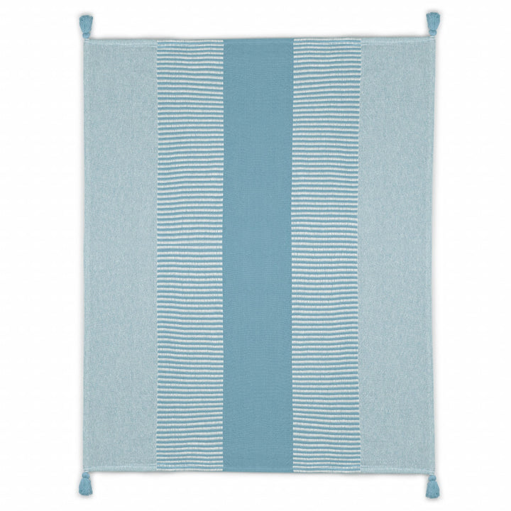 50" X 60" Blue Woven Cotton Striped Throw Blanket with Tassels