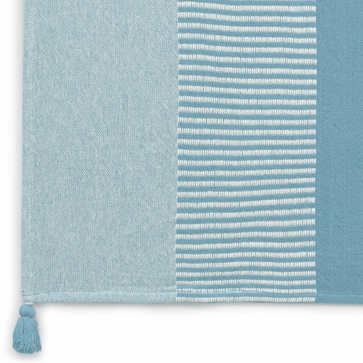 50" X 60" Blue Woven Cotton Striped Throw Blanket with Tassels