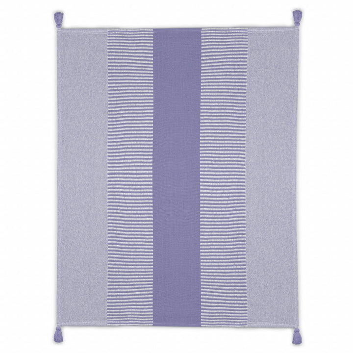 50" X 60" Purple Woven Cotton Striped Throw Blanket with Tassels