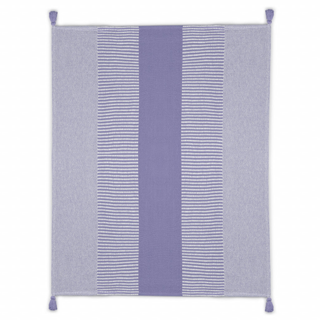 50" X 60" Purple Woven Cotton Striped Throw Blanket with Tassels