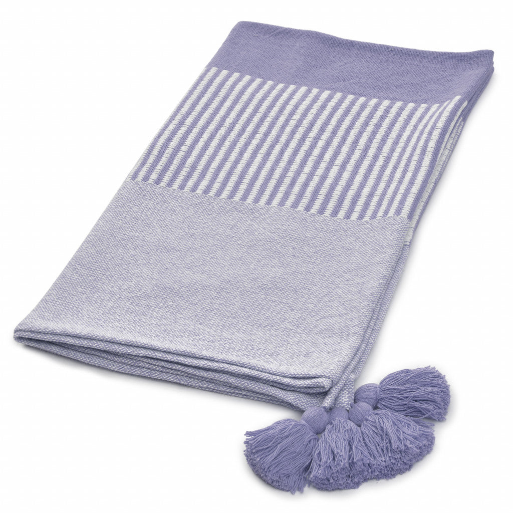 50" X 60" Purple Woven Cotton Striped Throw Blanket with Tassels