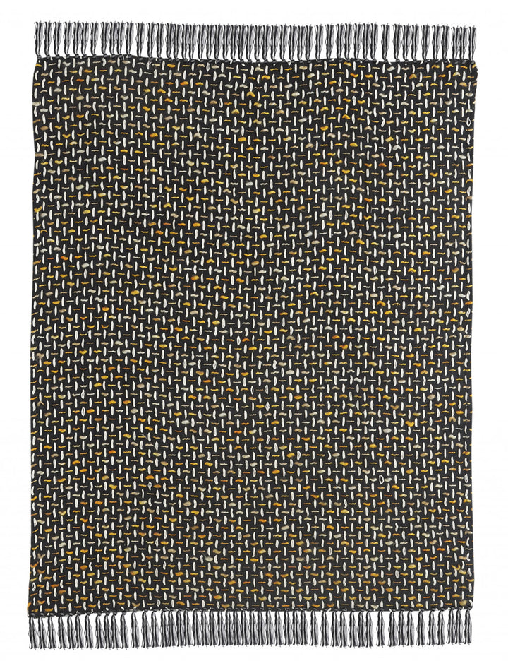 Black and Gold Woven Cotton Geometric Throw Blanket