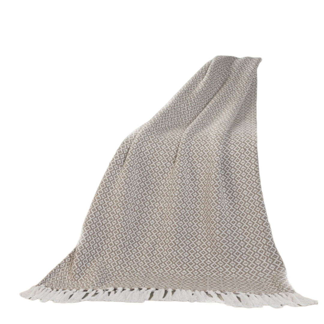 50" X 60" Gray and White Woven Cotton Geometric Throw Blanket with Fringe