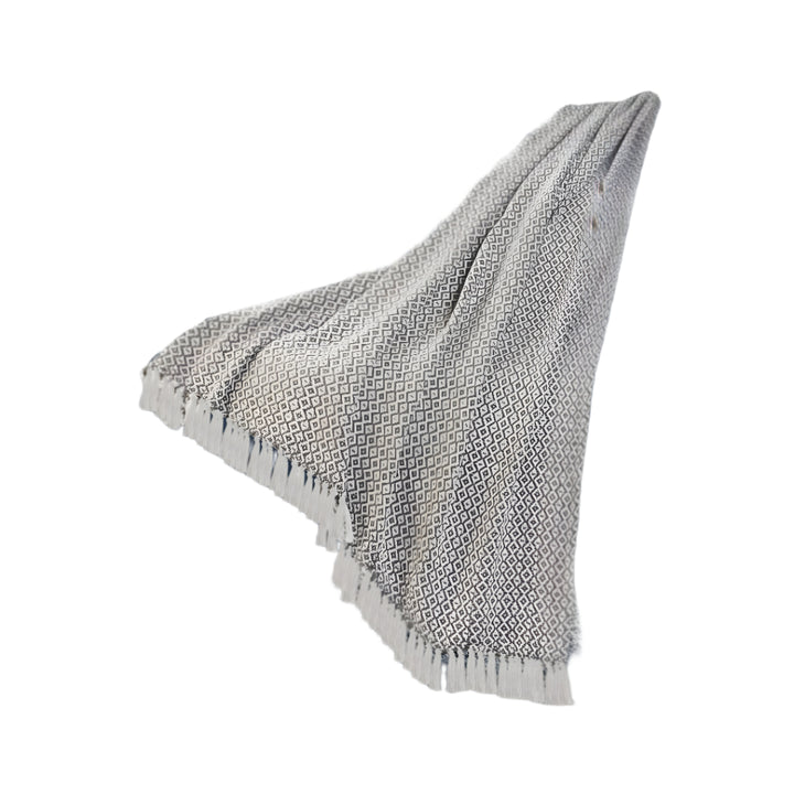 50" X 60" Gray and White Woven Cotton Geometric Throw Blanket with Fringe