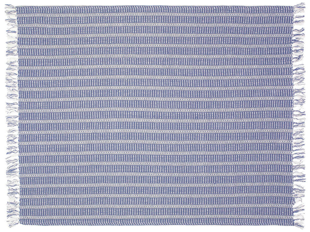 Blue and White Woven Cotton Striped Throw Blanket