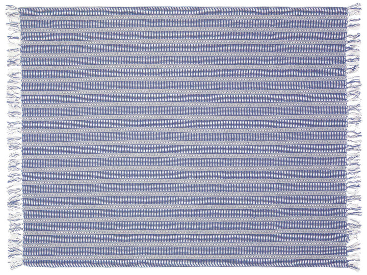 Blue and White Woven Cotton Striped Throw Blanket