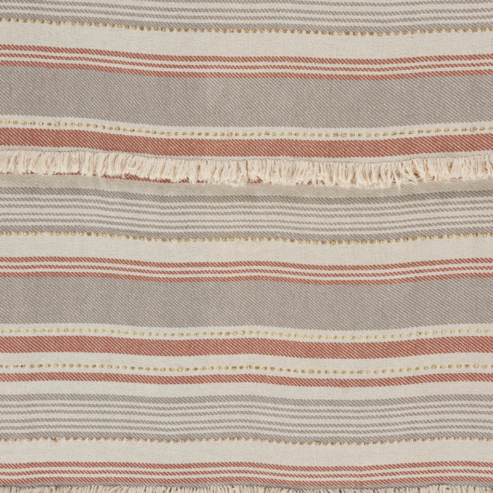 60" X 50" Beige Woven Cotton Striped Throw Blanket with Fringe