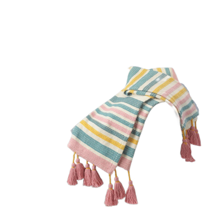 60" X 50" Blue and Pink Woven Cotton Striped Throw Blanket with Tassels