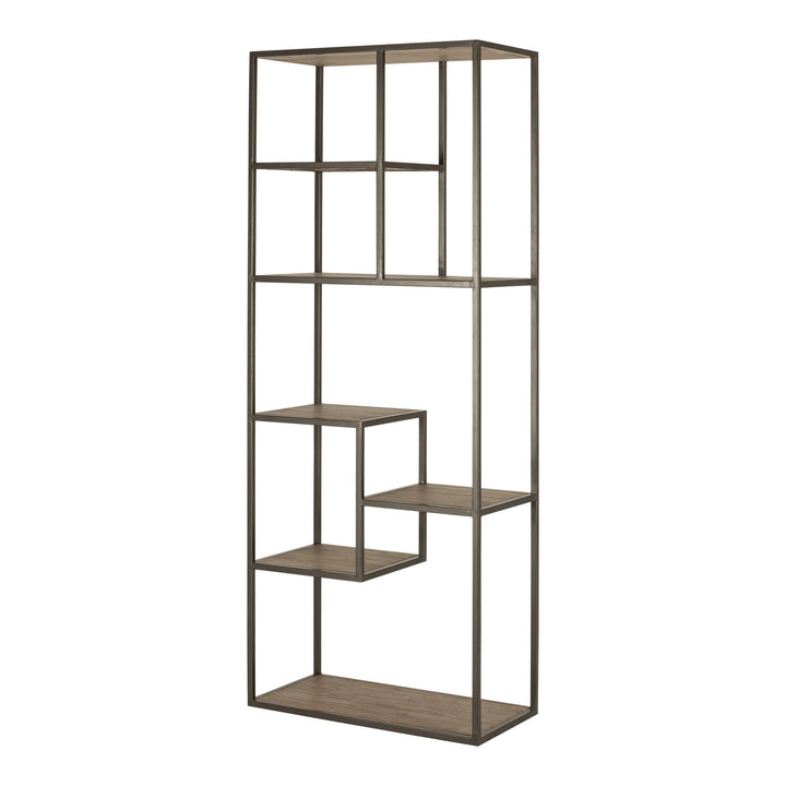 79" Brown Metal and Wood Seven Tier Bookcase