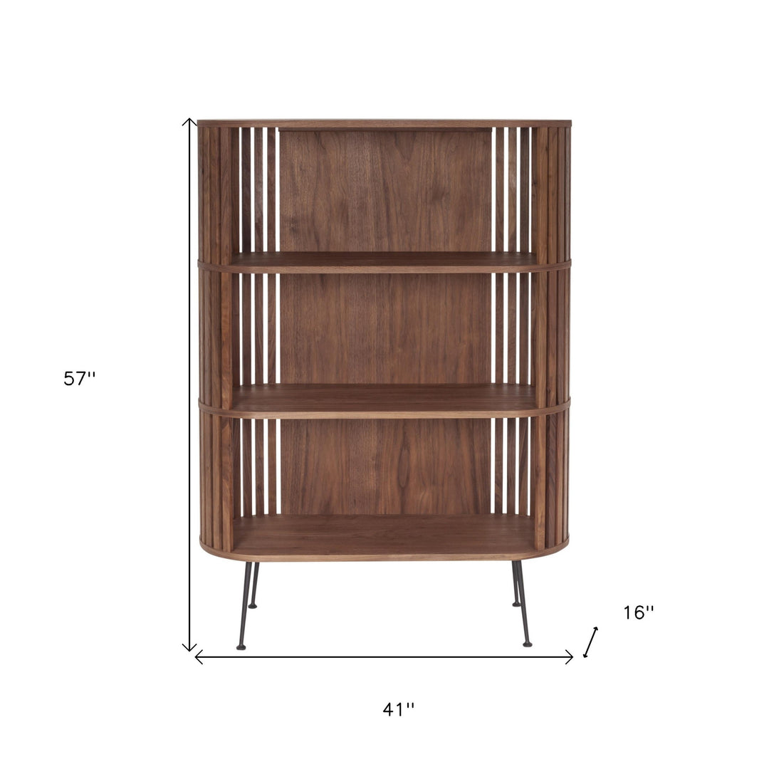 57" Natural and Brown Wood Three Tier Bookcase