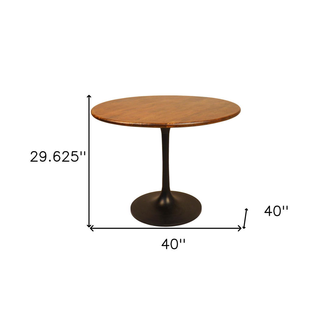 40" Brown And Black Rounded Solid Wood And Iron Pedestal Base Dining Table