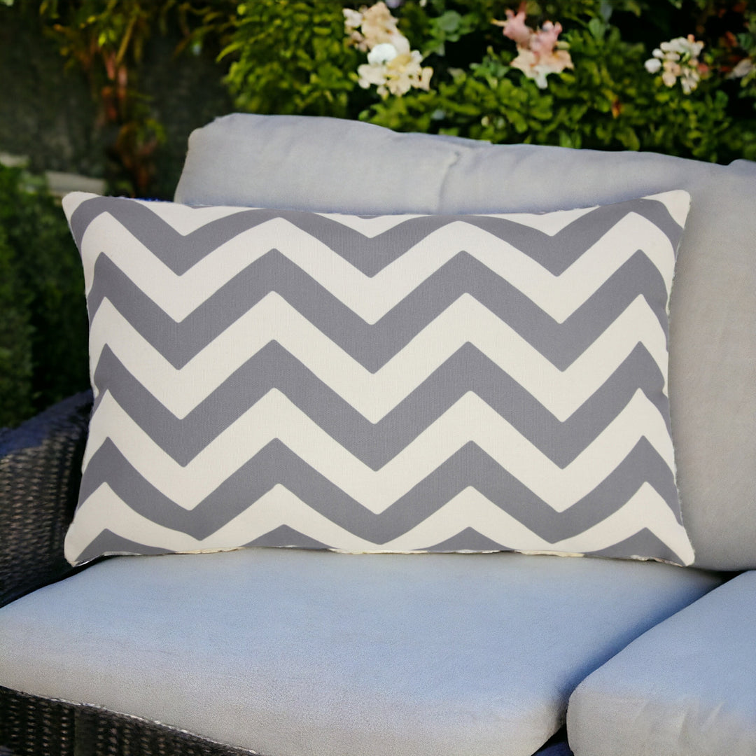 14" X 20" Gray Zippered Chevron Indoor Outdoor Throw Pillow