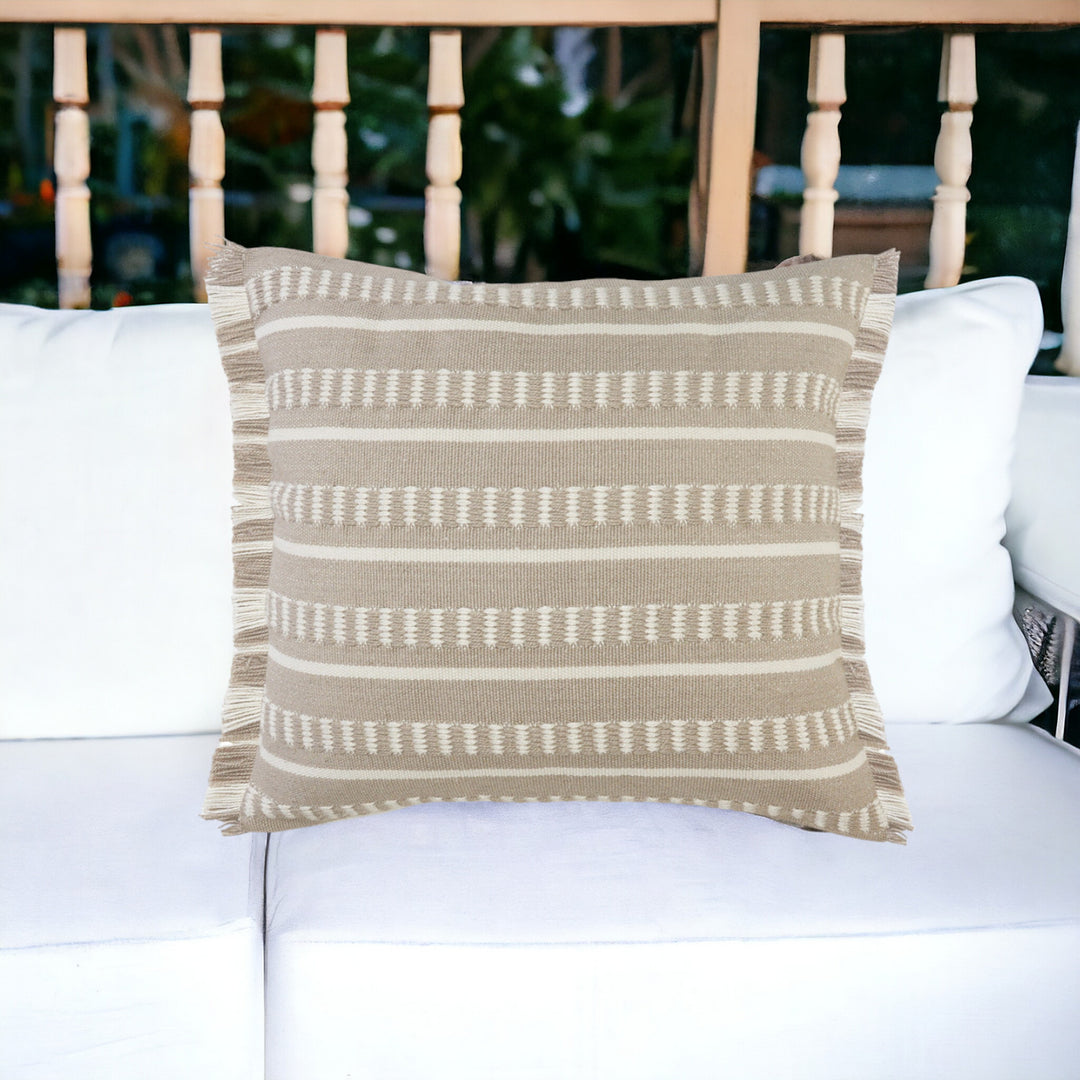 24" X 24" Tan Zippered Coastal Indoor Outdoor Throw Pillow