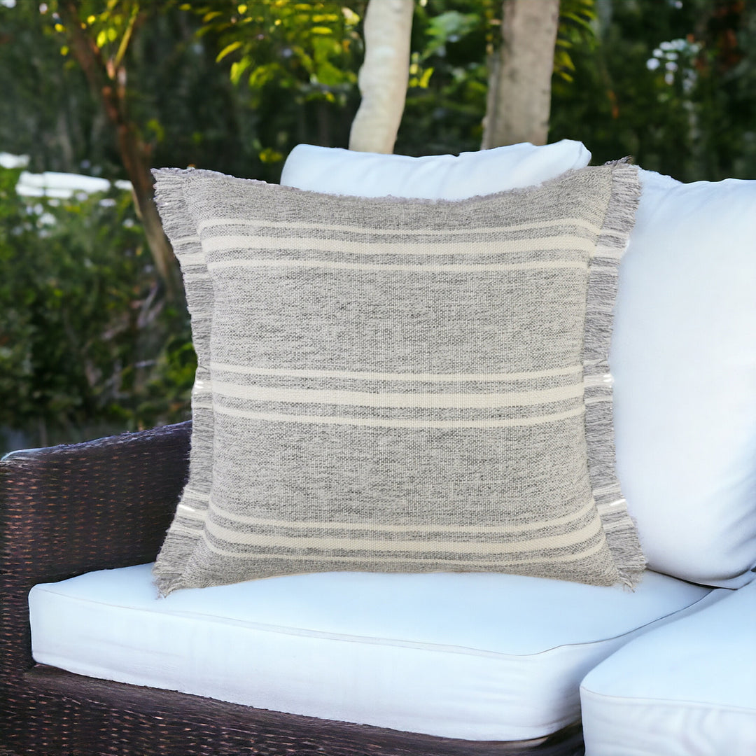 24" X 24" Gray Zippered Geometric Indoor Outdoor Throw Pillow