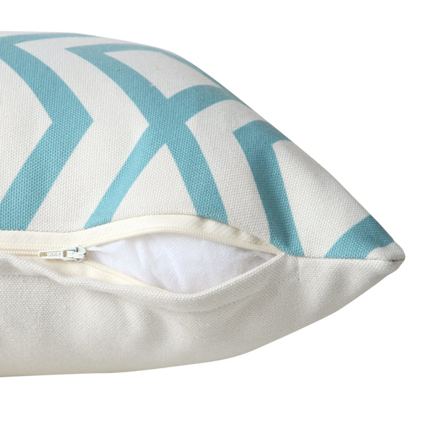 20" Aqua and White Geometric Indoor Outdoor Throw Pillow