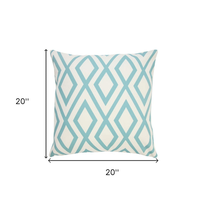 20" Aqua and White Geometric Indoor Outdoor Throw Pillow