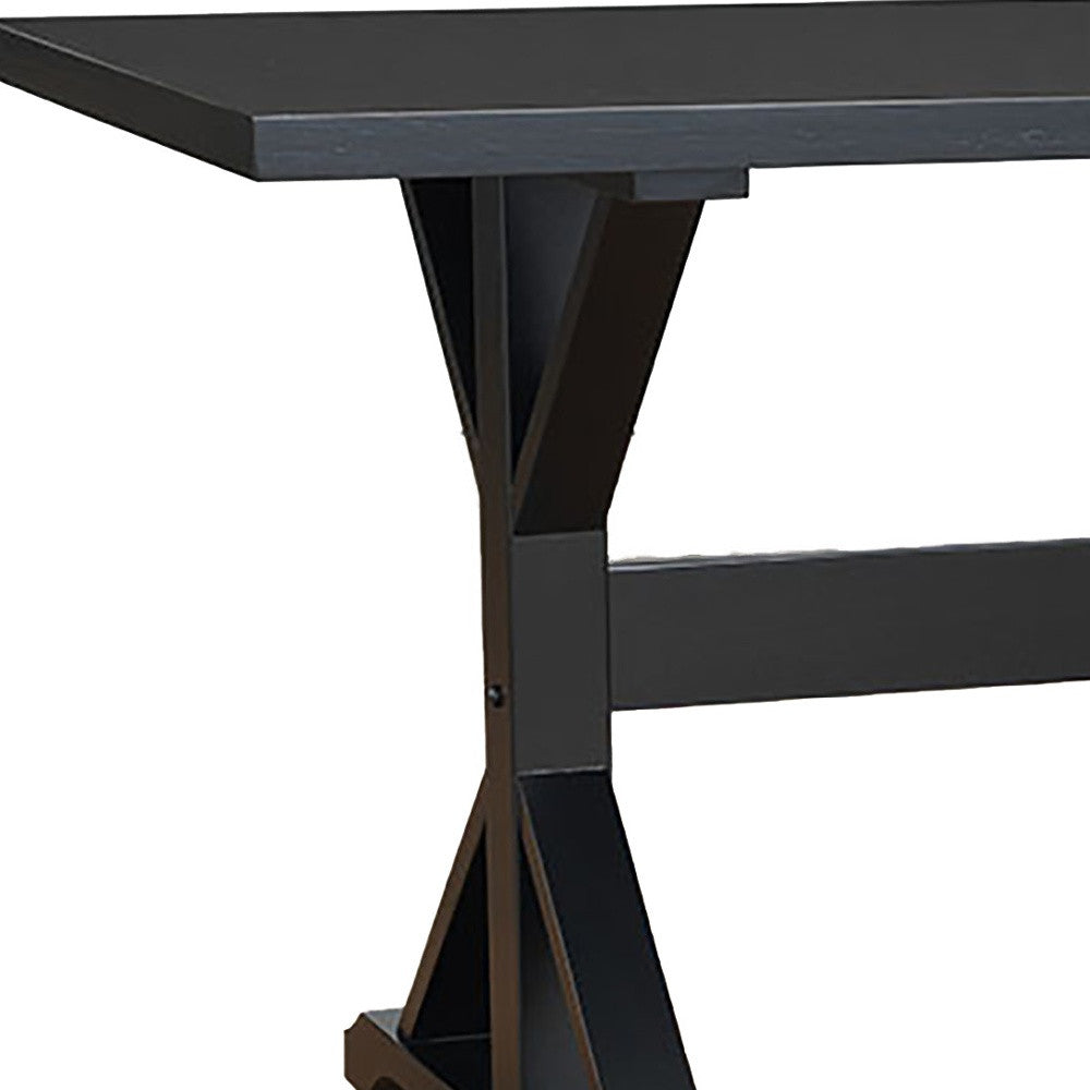 48" Black Solid Wood Trestle Base Dining Table