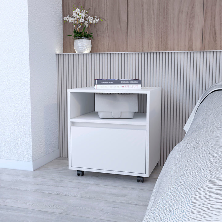 21" White One Drawer Nightstand With Integrated Tech